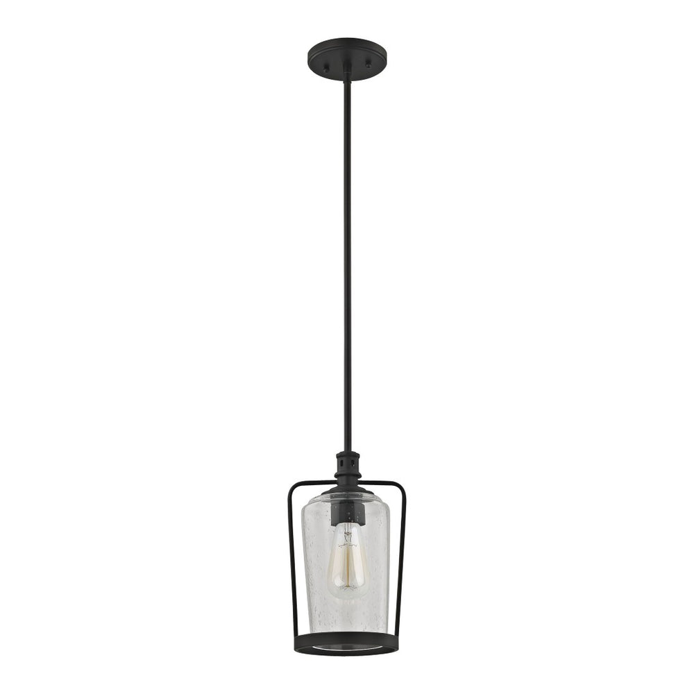 Atlas Hamel 7" Wide Mini Pendant Light - Vintage Oil Rubbed Bronze with Tapered Seeded Glass Shade CL11601-BZ