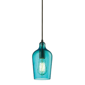 Atlas Hammered Glass Pendant Light – Elegant Aqua Shade with Textured Finish for Modern Indoor Spaces Oil Rubbed Bronze with Aqua CL11602-BL