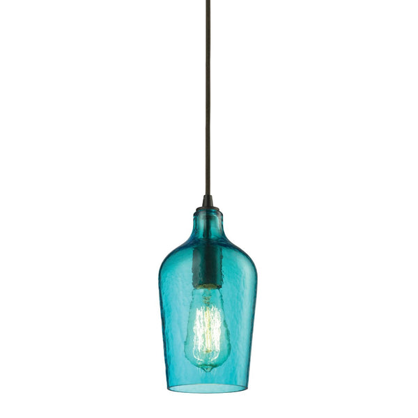Atlas Hammered Glass Pendant Light – Elegant Aqua Shade with Textured Finish for Modern Indoor Spaces Oil Rubbed Bronze with Aqua CL11602-BL