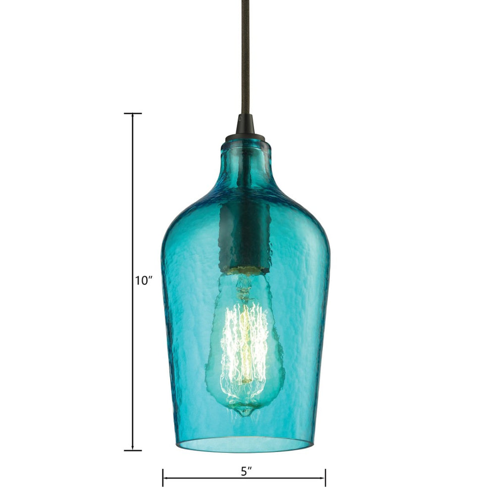 Atlas Hammered Glass Pendant Light – Elegant Aqua Shade with Textured Finish for Modern Indoor Spaces Oil Rubbed Bronze with Aqua CL11602-BL
