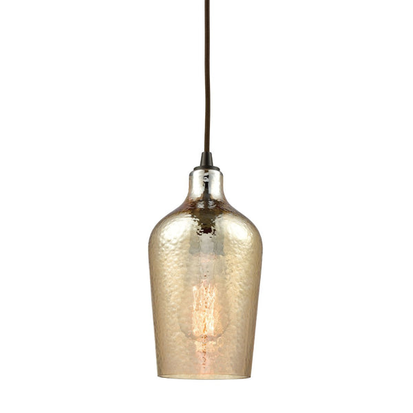 Atlas Hammered Glass Pendant Light – Elegant Aqua Shade with Textured Finish for Modern Indoor Spaces Oil Rubbed Bronze with Amber CL11602-GD