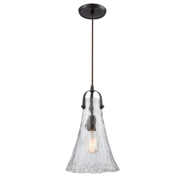 Atlas Hand Formed Glass 10'' Wide Mini Pendant Light - Artisanal Design with Craftsman Metal Detailing Oil Rubbed Bronze CL11604-BZ