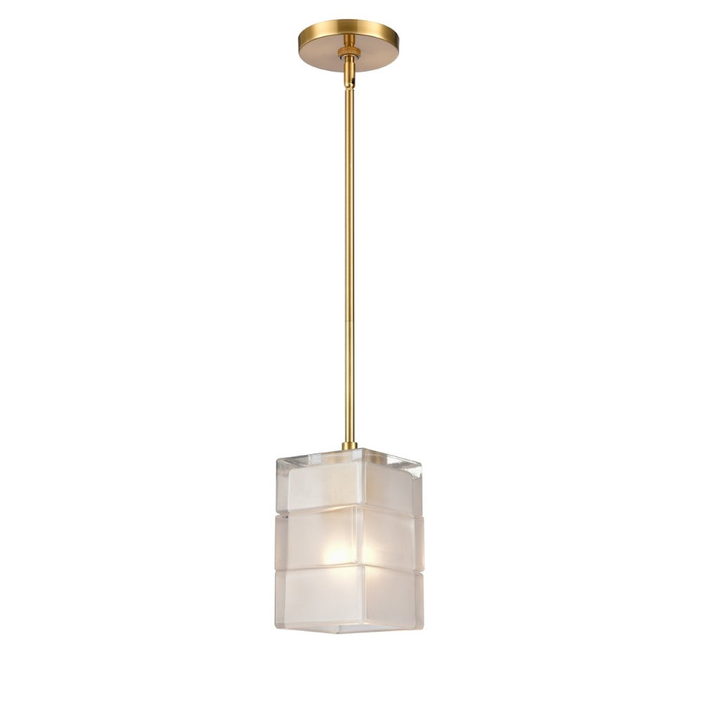 Atlas Ice Blocks 6" Wide Mini Pendant Light - Frosted Glass Design with Satin Brass for Modern Spaces CL11609-BS
