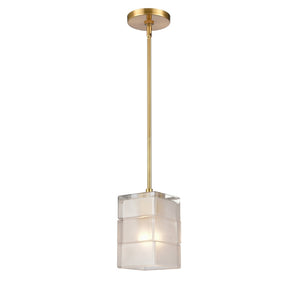 Atlas Ice Blocks 6" Wide Mini Pendant Light - Frosted Glass Design with Satin Brass for Modern Spaces CL11609-BS
