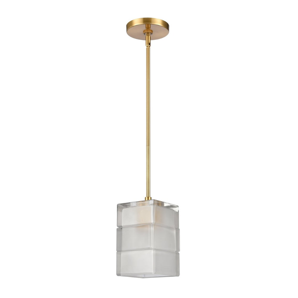 Atlas Ice Blocks 6" Wide Mini Pendant Light - Frosted Glass Design with Satin Brass for Modern Spaces CL11609-BS