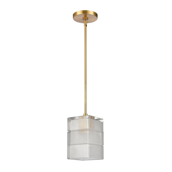 Atlas Ice Blocks 6" Wide Mini Pendant Light - Frosted Glass Design with Satin Brass for Modern Spaces CL11609-BS