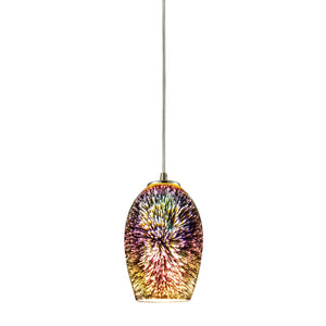 Atlas Illusions 5" Wide 1-Light Pendant - Iridescent Fireworks Glass in Satin Nickel for Modern Spaces CL11613-MU