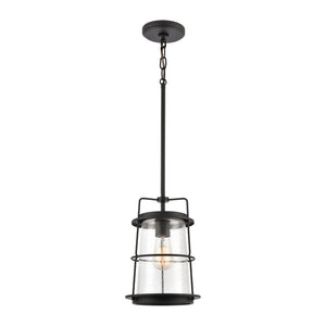 Atlas Kennington 8" Wide Mini Pendant Light - Industrial Seedy Glass Shade & Black Metal Finish for Style CL11616-BK