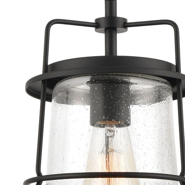 Atlas Kennington 8" Wide Mini Pendant Light - Industrial Seedy Glass Shade & Black Metal Finish for Style CL11616-BK