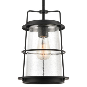Atlas Kennington 8" Wide Mini Pendant Light - Industrial Seedy Glass Shade & Black Metal Finish for Style CL11616-BK