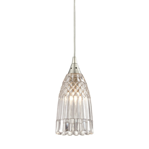 Atlas Kersey 4'' Wide 1-Light Pendant - Elegant Satin Nickel Fixture with Textured Crystal Shade and Glow CL11617-NK