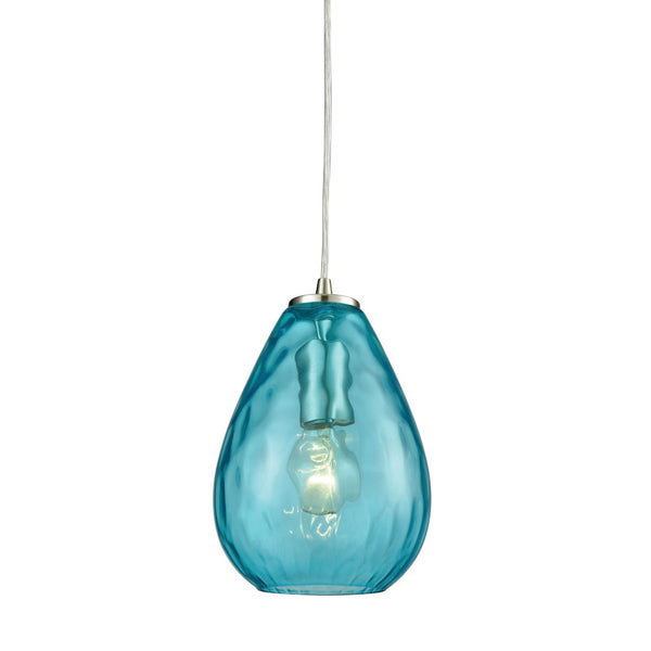 Atlas Lagoon 6'' Wide 1-Light Pendant - Elegant Aqua Teardrop Glass for Coastal Modern Décor Lighting Satin Nickel with Aqua CL11619-BL