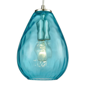Atlas Lagoon 6'' Wide 1-Light Pendant - Elegant Aqua Teardrop Glass for Coastal Modern Décor Lighting Satin Nickel with Aqua CL11619-BL