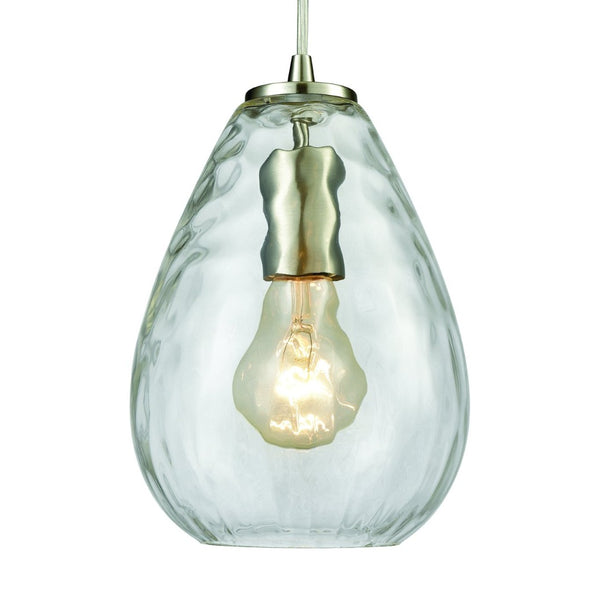 Atlas Lagoon 6'' Wide 1-Light Pendant - Elegant Aqua Teardrop Glass for Coastal Modern Décor Lighting Satin Nickel with Clear CL11619-CL