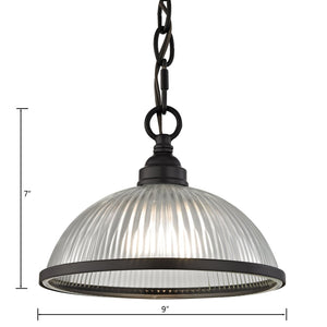 Atlas Liberty Park Mini Pendant Light - Stylish Ribbed Glass Dome for Elegant Illumination in Any Space Oil Rubbed Bronze 9'' CL11621-BZ