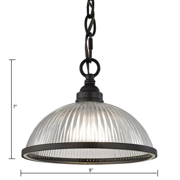 Atlas Liberty Park Mini Pendant Light - Stylish Ribbed Glass Dome for Elegant Illumination in Any Space Oil Rubbed Bronze 9'' CL11621-BZ