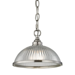 Atlas Liberty Park Mini Pendant Light - Stylish Ribbed Glass Dome for Elegant Illumination in Any Space Brushed Nickel 9'' CL11621-NK