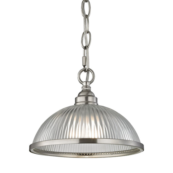 Atlas Liberty Park Mini Pendant Light - Stylish Ribbed Glass Dome for Elegant Illumination in Any Space Brushed Nickel 9'' CL11621-NK