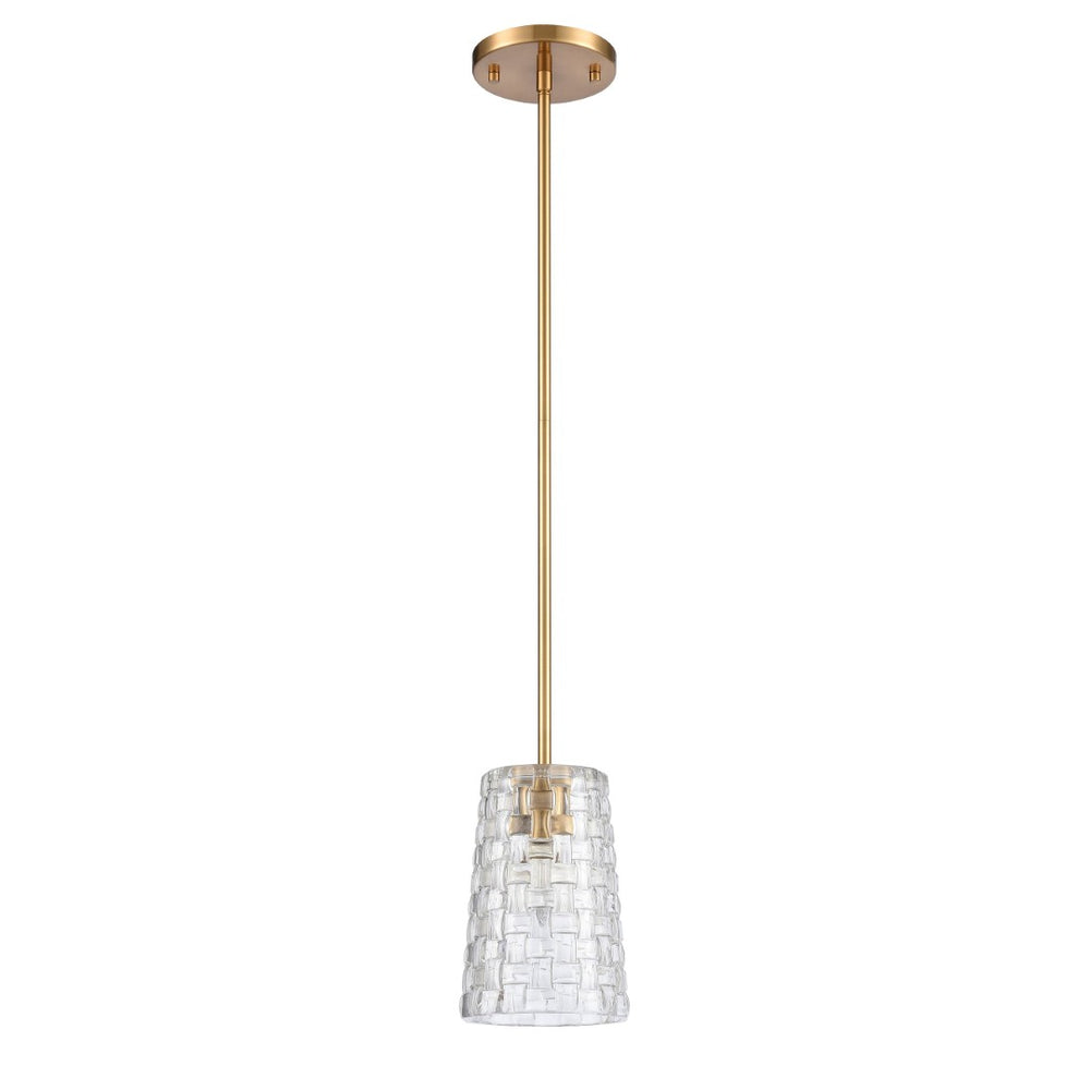Atlas Lightweave 5.5'' Wide 1-Light Mini Pendant - Modern Crystal Shade for Stunning Ambient Lighting Satin Brass CL11622-BS