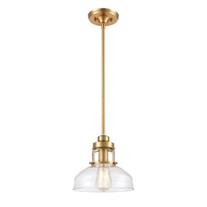 Atlas Manhattan Boutique 1-Light Mini Pendant - Elegant Clear Glass Shade for Stylish Home Illumination Brushed Brass CL11627-BS