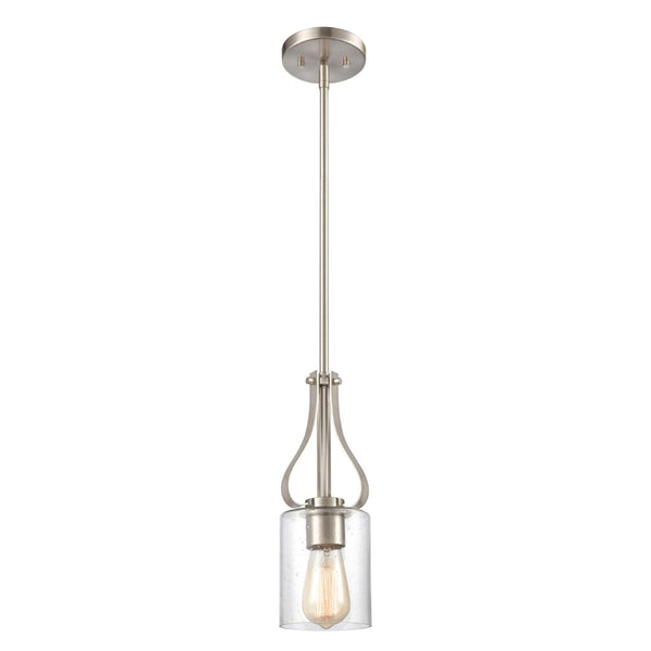 Atlas Market Square 1-Light Mini Pendant with Clear Seeded Glass Shade for Timeless Elegance in Lighting Brushed Nickel CL11628-NK