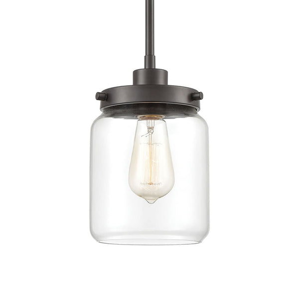 Atlas Mason 6" Wide Mini Pendant Light - Oil Rubbed Bronze with Clear Glass Shade for Elegant Spaces CL11629-BZ