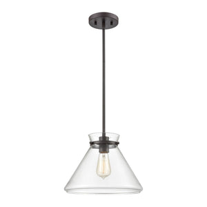 Atlas Mickley 12" Wide Mini Pendant Light - Elegant Oil Rubbed Bronze Fixture with Clear Glass Shade CL11634-BZ