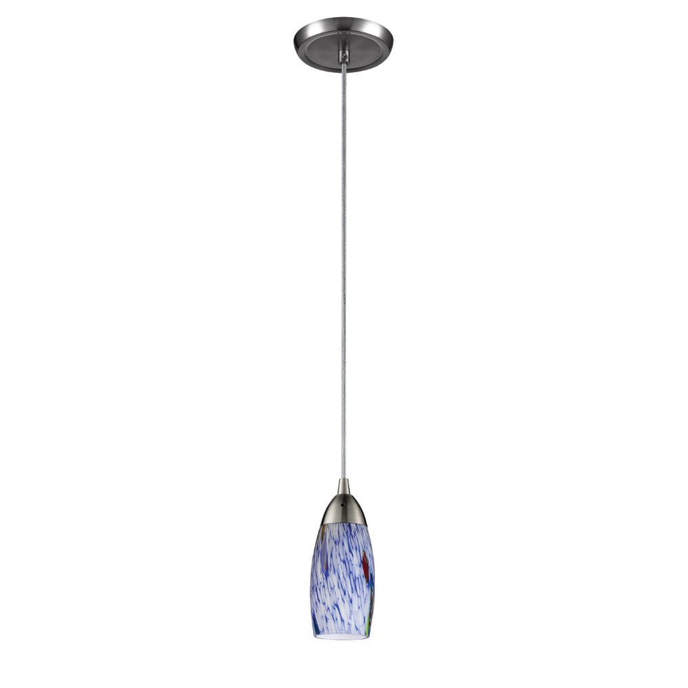 Atlas Milan 1-Light Pendant - Hand-Blown Blue Glass Shade with Elegant Satin Nickel Hardware for Modern Décor Satin Nickel with Starburst Blue Glass CL11637-BL1