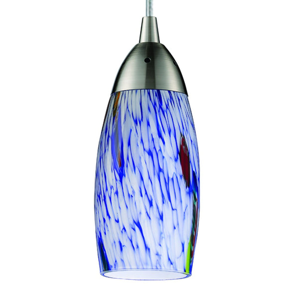 Atlas Milan 1-Light Pendant - Hand-Blown Blue Glass Shade with Elegant Satin Nickel Hardware for Modern Décor Satin Nickel with Starburst Blue Glass CL11637-BL1
