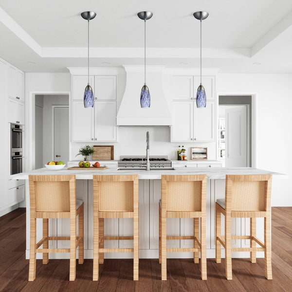 Atlas Milan 1-Light Pendant - Hand-Blown Blue Glass Shade with Elegant Satin Nickel Hardware for Modern Décor Satin Nickel with Starburst Blue Glass CL11637-BL1