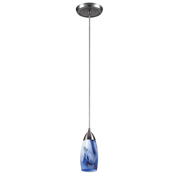 Atlas Milan 1-Light Pendant - Hand-Blown Blue Glass Shade with Elegant Satin Nickel Hardware for Modern Décor Satin Nickel with Mountain Glass CL11637-BL2