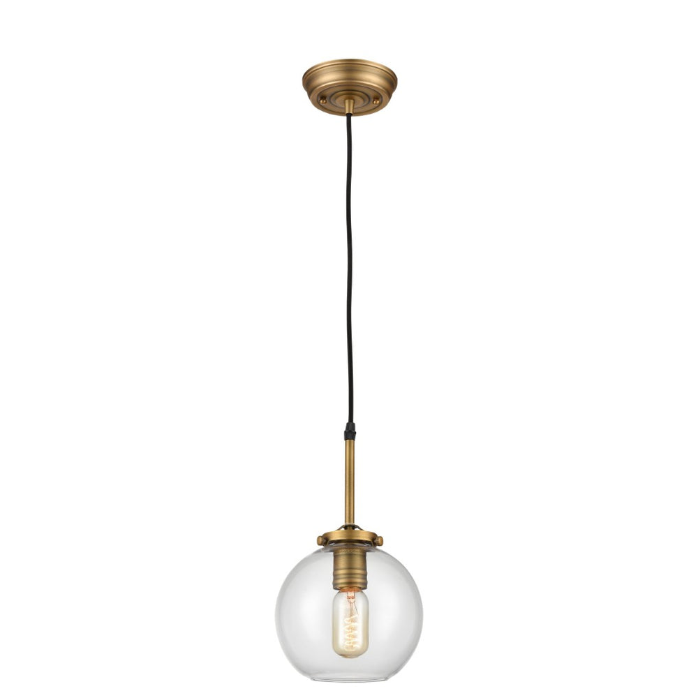 Atlas Mountain Creek 7'' Wide 1-Light Mini Pendant – Vintage Aged Brass & Mouth-Blown Glass Accent Light CL11645-BS