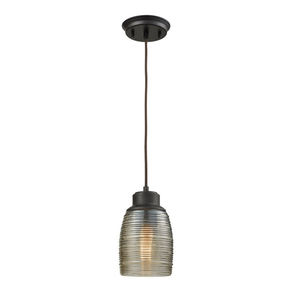 Atlas Muncie 5'' Wide 1-Light Pendant - Elegant Ribbed Champagne Glass & Oil-Rubbed Bronze Finish CL11648-BZ