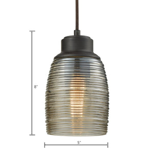 Atlas Muncie 5'' Wide 1-Light Pendant - Elegant Ribbed Champagne Glass & Oil-Rubbed Bronze Finish CL11648-BZ