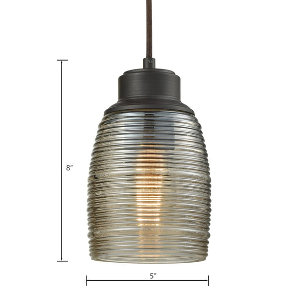 Atlas Muncie 5'' Wide 1-Light Pendant - Elegant Ribbed Champagne Glass & Oil-Rubbed Bronze Finish CL11648-BZ