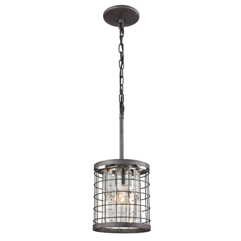 Atlas Nadina 7" Wide 1-Light Mini Pendant - Modern Geometric Design with Crystal Detailing in Silverdust Iron CL11649-GY