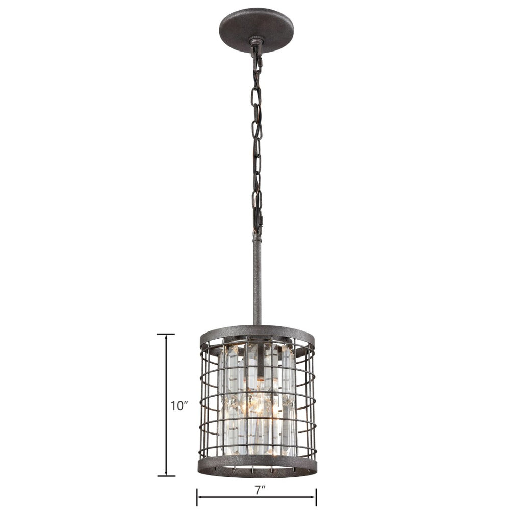 Atlas Nadina 7" Wide 1-Light Mini Pendant - Modern Geometric Design with Crystal Detailing in Silverdust Iron CL11649-GY