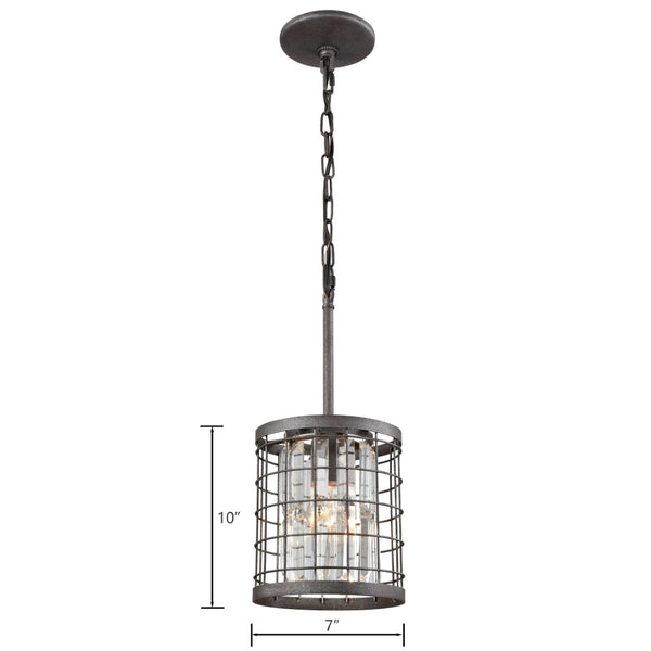 Atlas Nadina 7" Wide 1-Light Mini Pendant - Modern Geometric Design with Crystal Detailing in Silverdust Iron CL11649-GY