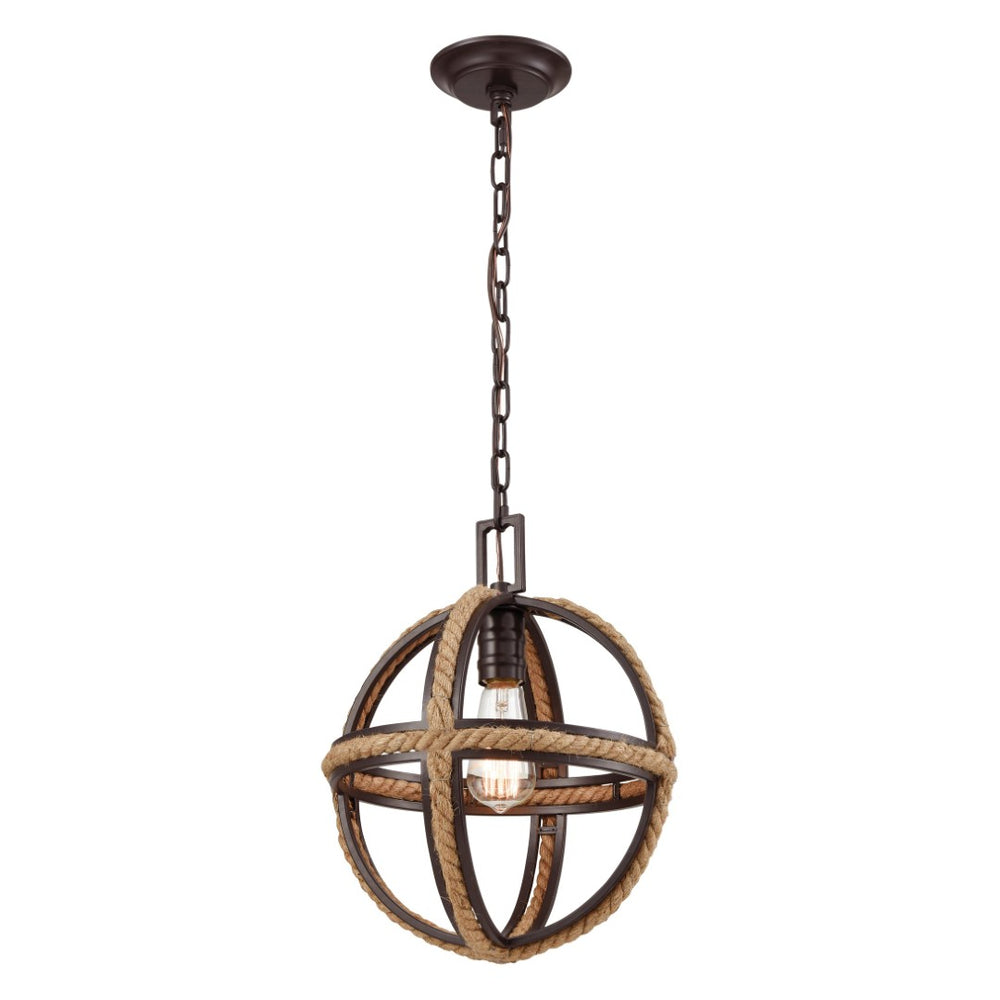 Atlas Natural Rope 12'' Wide 1-Light Mini Pendant - Rustic Oil Rubbed Bronze Lighting for Cozy Spaces CL11650-BZ