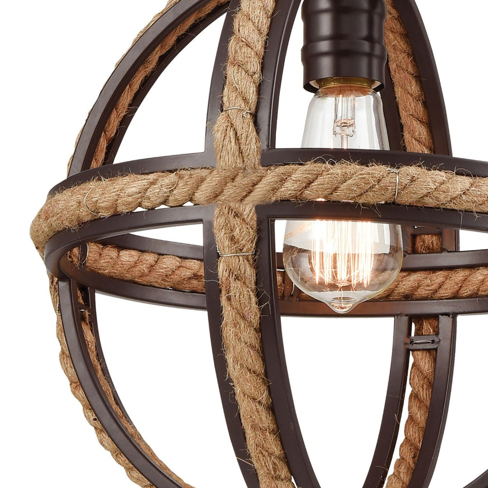 Atlas Natural Rope 12'' Wide 1-Light Mini Pendant - Rustic Oil Rubbed Bronze Lighting for Cozy Spaces CL11650-BZ