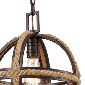 Atlas Natural Rope 12'' Wide 1-Light Mini Pendant - Rustic Oil Rubbed Bronze Lighting for Cozy Spaces CL11650-BZ