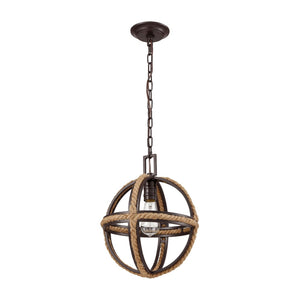 Atlas Natural Rope 12'' Wide 1-Light Mini Pendant - Rustic Oil Rubbed Bronze Lighting for Cozy Spaces CL11650-BZ