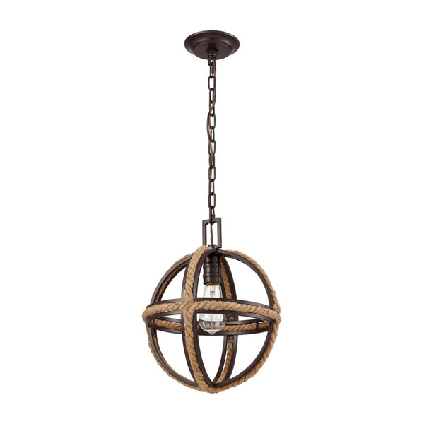 Atlas Natural Rope 12'' Wide 1-Light Mini Pendant - Rustic Oil Rubbed Bronze Lighting for Cozy Spaces CL11650-BZ