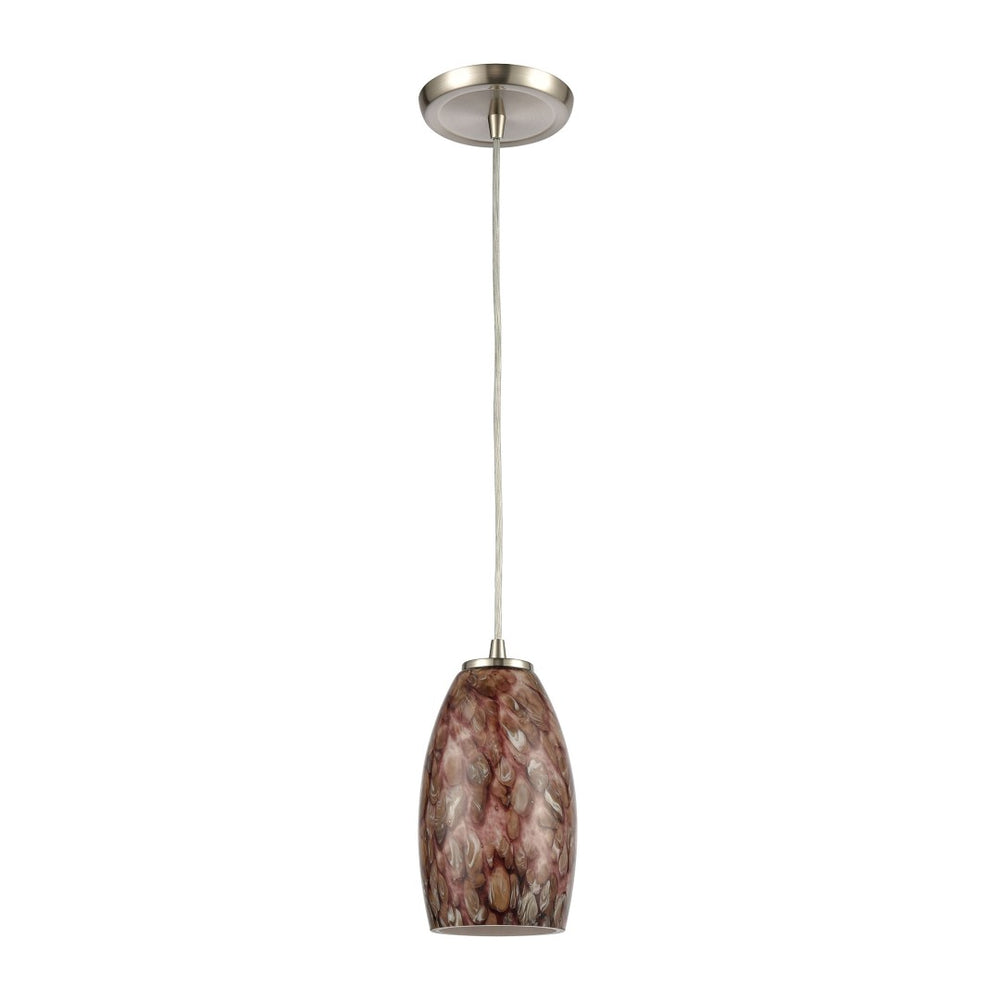 Atlas Nature's Collage 5" Wide Mini Pendant Light - Feathered Brown Glass with Modern Satin Nickel Finish CL11651-BN