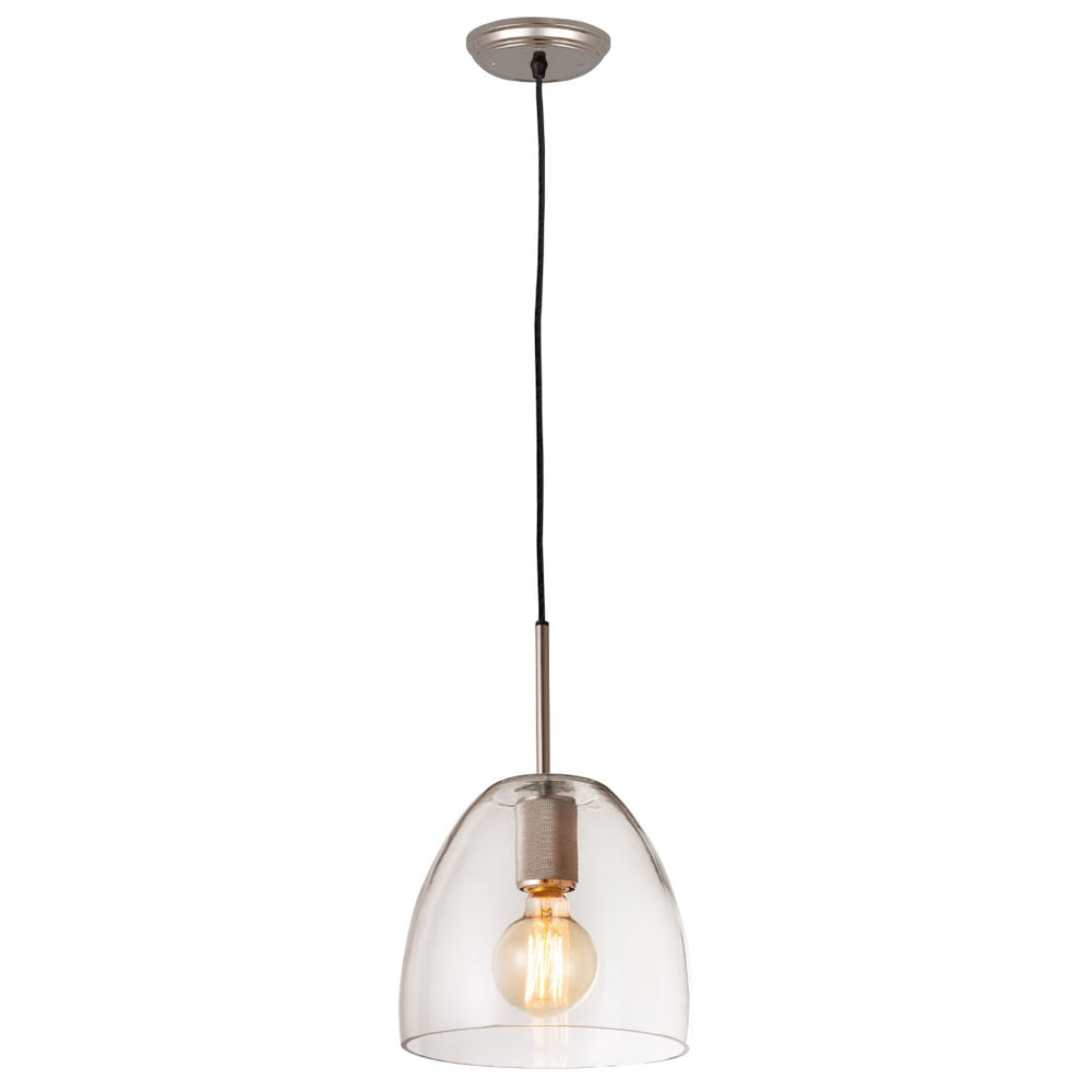 Atlas Netta 1-Light Mini Pendant - Elegant Clear Glass Dome for Modern Transitional Spaces & Stylish Illumination Satin Nickel 10'' CL11652-NK