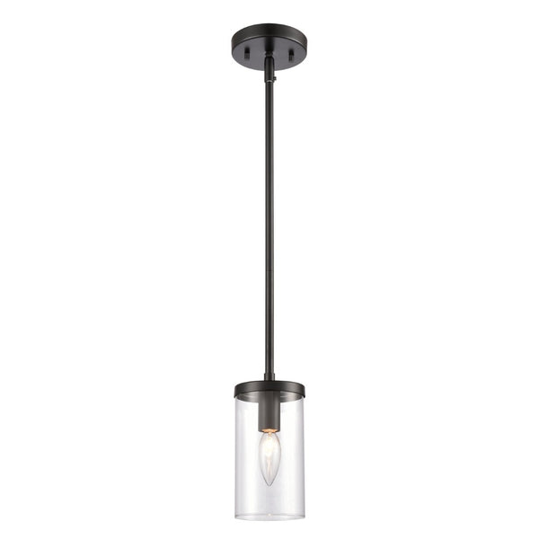 Atlas Oakland 1-Light Mini Pendant with Cylindrical Glass Shade for Modern Minimalist Spaces and Decor Black CL11655-BK