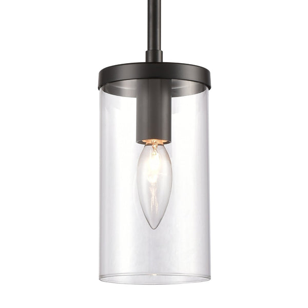 Atlas Oakland 1-Light Mini Pendant with Cylindrical Glass Shade for Modern Minimalist Spaces and Decor Black CL11655-BK