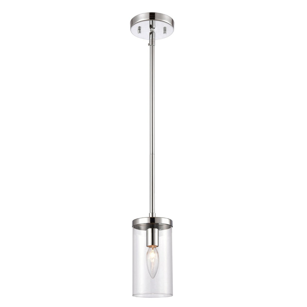 Atlas Oakland 1-Light Mini Pendant with Cylindrical Glass Shade for Modern Minimalist Spaces and Decor Chrome CL11655-CH