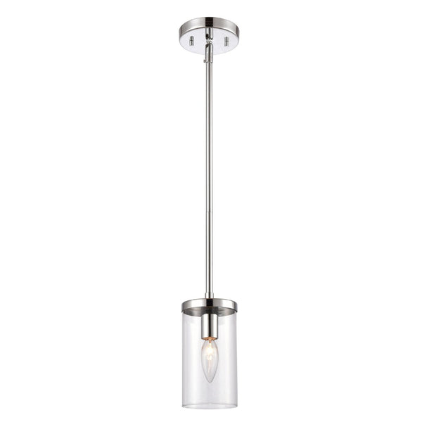 Atlas Oakland 1-Light Mini Pendant with Cylindrical Glass Shade for Modern Minimalist Spaces and Decor Chrome CL11655-CH