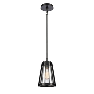 Atlas Open Louvers 1-Light Mini Pendant - Modern Industrial Style with Seedy Glass and Unique Design Matte Black CL11656-BK